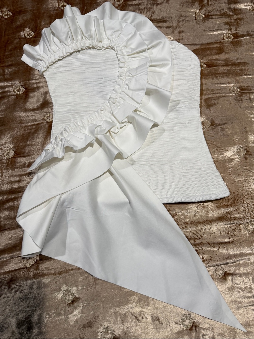 FARM Rio White Smocked Ruffled Strapless Top - Picture 6 of 8